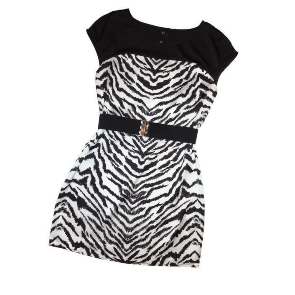 EXPRESS short BLACK white‎ DRESS career ZEBRA cocktail  XS